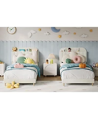 gaomon 2PCS Twin Upholstered Bed Frames,Platform Bed with Bookcase Headboard, Velvet Mattress Foundation, Heavy Duty Steel Support Legs, Easy Assembly