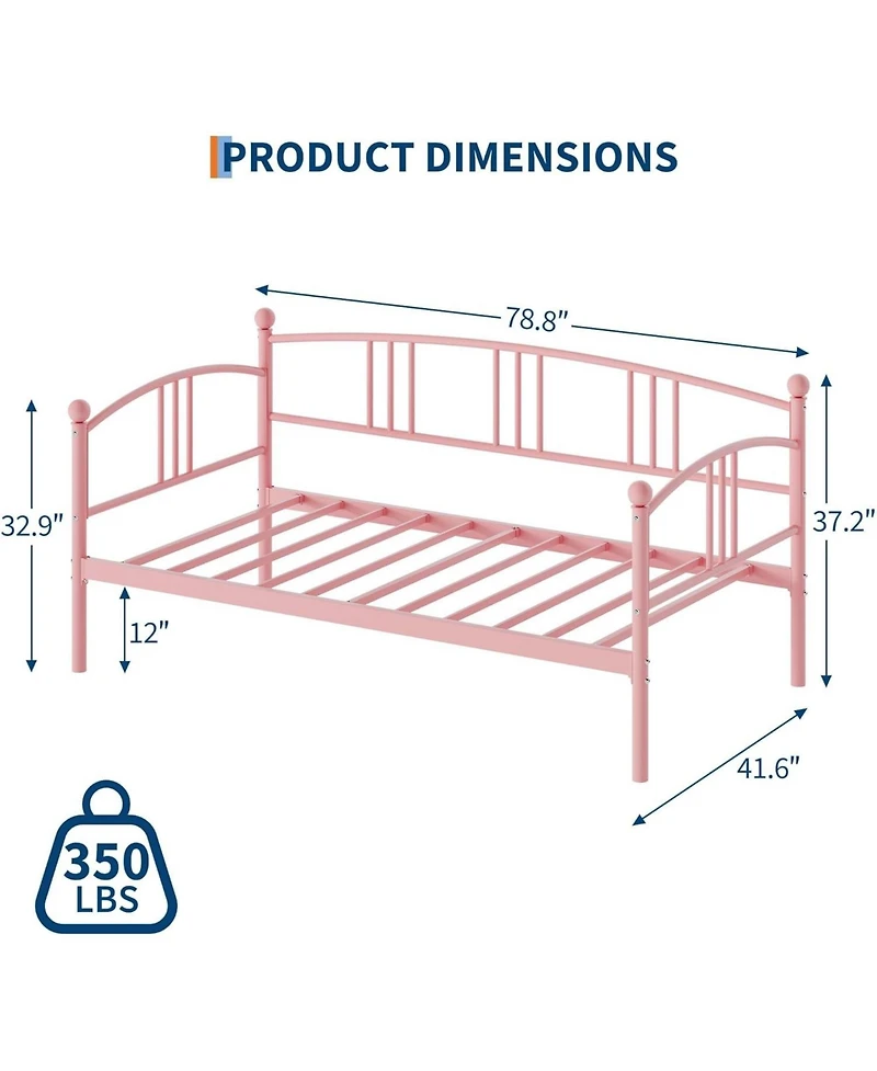 gaomon Daybed, Metal Sofa Bed Frame with Steel Slat Support for Living Room, Bedroom and Guest Room.