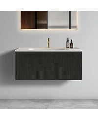 Sillysis 36'' Floating Bathroom Vanity with Integrated Ceramic Sink, Modern Wall Mounted Bathroom Vanity without Faucet, Pre-assembled