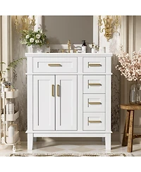 Sillysis 30" Bathroom Vanity with Ceramic Sink, Modern Storage Cabinet 2 Soft-Close Doors & Deep Drawer for Small Bathrooms