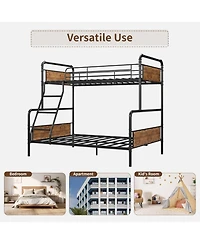 gaomon Full Metal Bunk Bed Convertible High Guardrail Ladder Underbed Storage No Box Spring Space-Saving