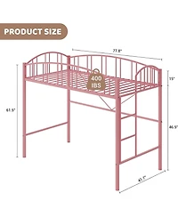 gaomon Twin Loft Bed-Heavy Duty Metal Frame-Arched Guardrail Safety Ladder-Space Saving Compact Bedroom Frame