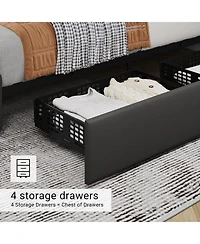 gaomon Full Bed Frame Adjustable Headboard 4 Storage Drawers Linen Upholstered Platform Diamond Tufted No Box Spring