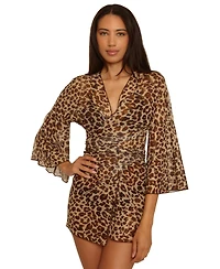 Becca Women's Safari Leopard Mesh Tie-Front Cover-Up Tunic