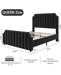 gaomon Platform Bed Upholstered Headboard Footboard Strong Wooden Slats No Box Spring Required.