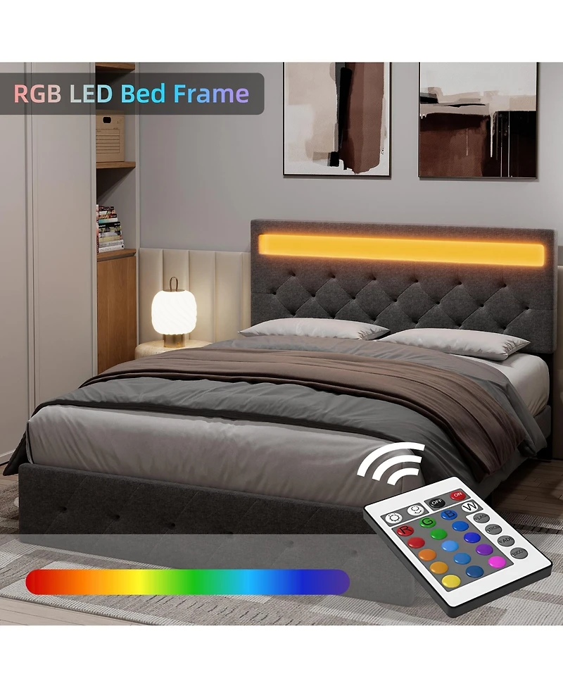 gaomon Upholstered Platform Bed with Led Headboard and Usb Charging- Fast-Charging Ports- No Box Spring Needed- Easy Assembly.