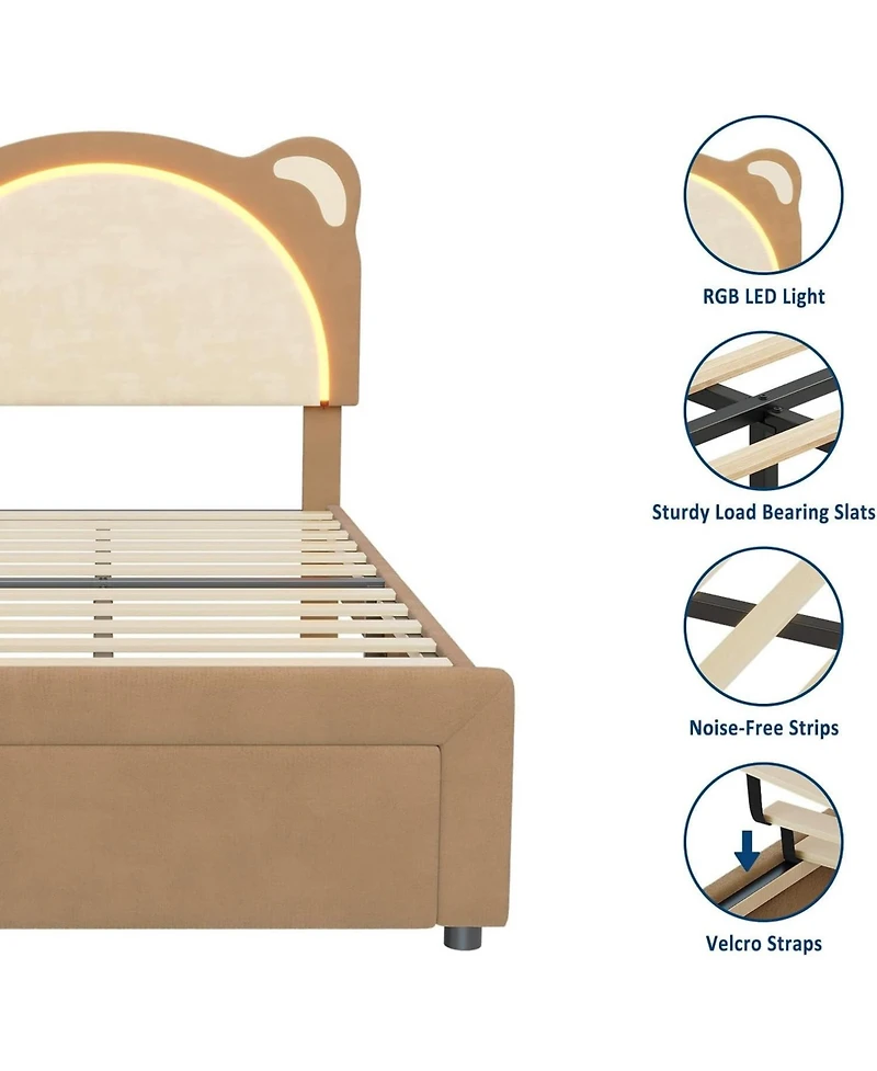 gaomon Upholstered Platform Bed Adjustable Led Headboard Storage Drawer Wooden Slats No Box Spring.