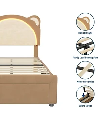 gaomon Upholstered Platform Bed Adjustable Led Headboard Storage Drawer Wooden Slats No Box Spring.