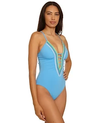 Becca Women's Fiesta Basket Weave Trim One-Piece Swimsuit
