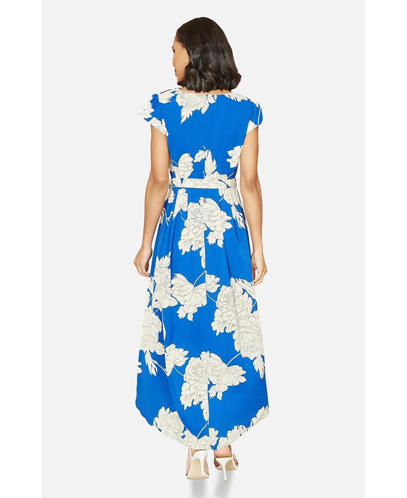 Yumi Women's Blossom Print Dipped Hem Wrap Midi Dress