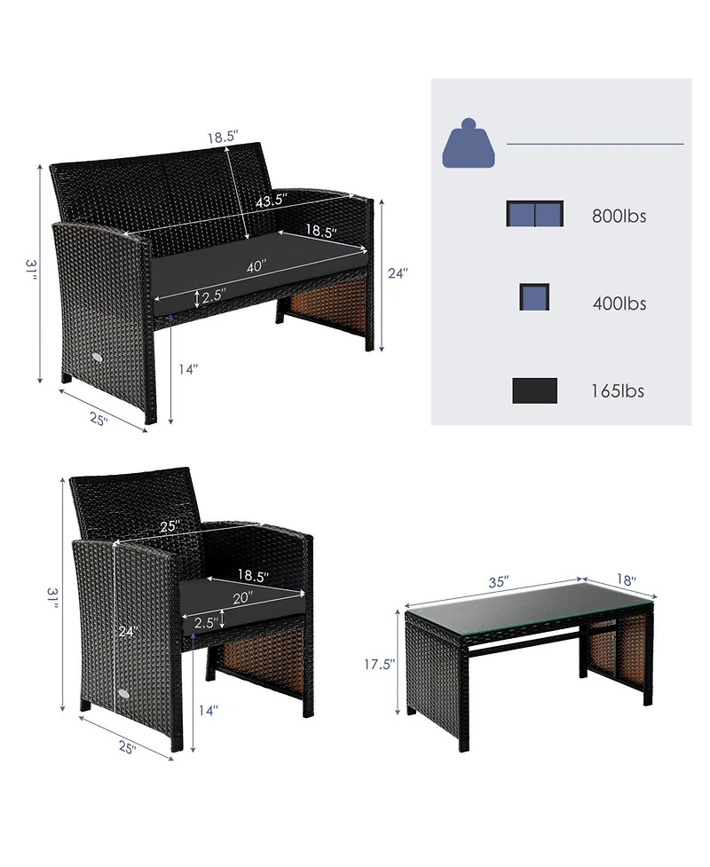 Gymax 8PCS Patio Rattan Furniture Set Cushioned Chair Sofa Table