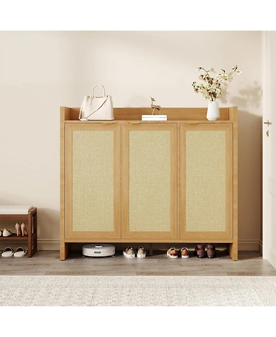 gaomon Shoe Cabinet Rattan Shoe Cabinet Storage for Entryway 41 inch Tall 6-Tier Large Shoe Organizer Closet Farmhouse Cabinet with Doors