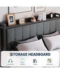 gaomon Bed Frame with Lift Up Storage, Upholstered Velvet Storage Headboard, Metal Platform Bed, Hydraulic Support