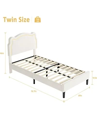 gaomon Upholstered Bed Frame with Smart Led and Adjustable Bear Headboard, Velvet Princess Platform Bed, Wooden Slats Support Kids Bed