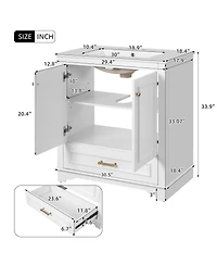 Sillysis 30 Bathroom Vanity with Ceramic Sink, Drawer & 2 Soft Close Doors, Adjustable Shelf Storage for Modern Bathrooms