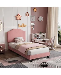 gaomon Bed Frame Corduroy Upholstered Adjustable Headboard Wooden Slats Noise-Free No Box Spring