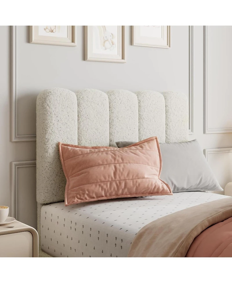 gaomon Twin Boucle Bed Frame Wave Headboard Upholstered Platform Wood Slat Support No Box Spring Easy Assembly