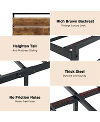 gaomon Industrial WoodandMetal Bed Frame- Storage Headboard Wooden Shelves No Box Spring Needed
