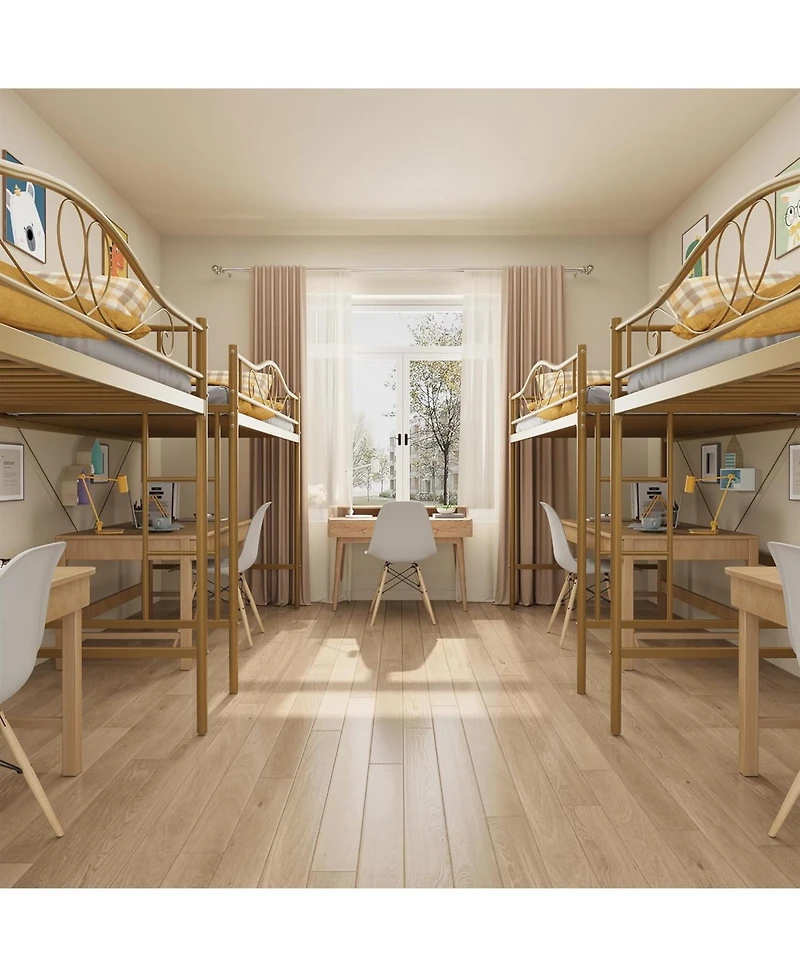 gaomon Metal Loft Bed with Ladder Guardrail Heavy Duty 400 Lbs No Box Spring Easy Assembly Space-Saving