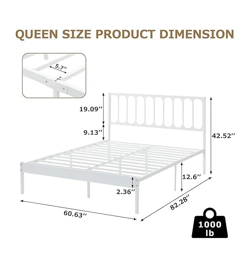 gaomon Queen Bed Frame Wave Headboard Under Bed Storage Heavy Duty Steel Slats Noise-Free Platform No Box Spring Easy Assembly