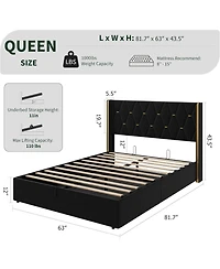 gaomon Queen Size Lift Up Storage Bed Frame with with Gold Wingback Headboard
