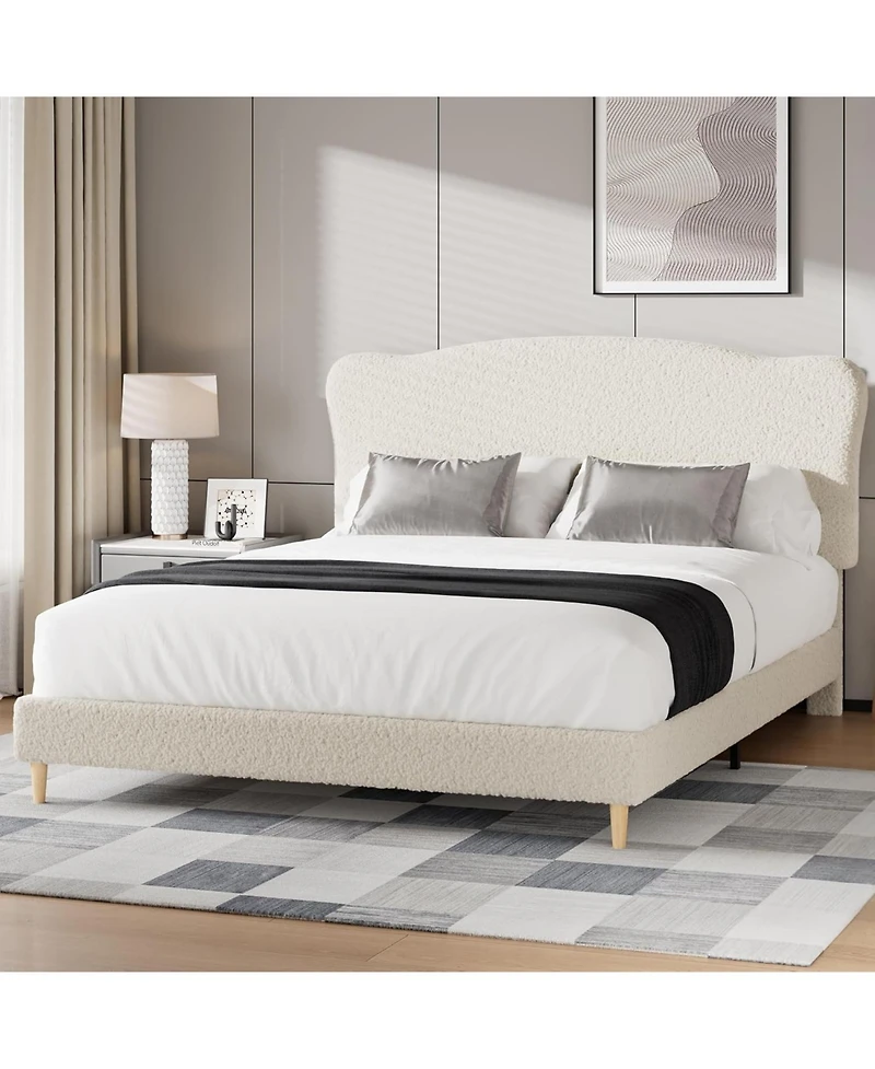 gaomon Bed Frame with Upholstered Headboard, Soft Low Profile Sturdy Platform Bed with Rounded Corners Design, Heavy Duty