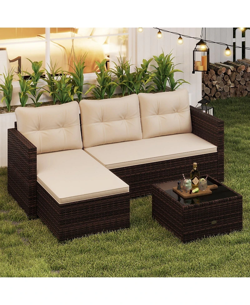 Gymax 4 Seats Outdoor Patio Furniture Set L-Shaped Couch Set for Yard