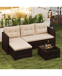Gymax 4 Seats Outdoor Patio Furniture Set L-Shaped Couch Set for Yard