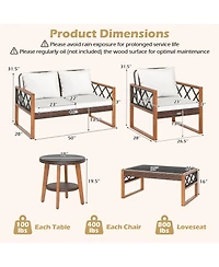 Gymax 5 Pcs Pe Wicker Patio Furniture Set w/Acacia Wood Frame Cushions for Deck Garden