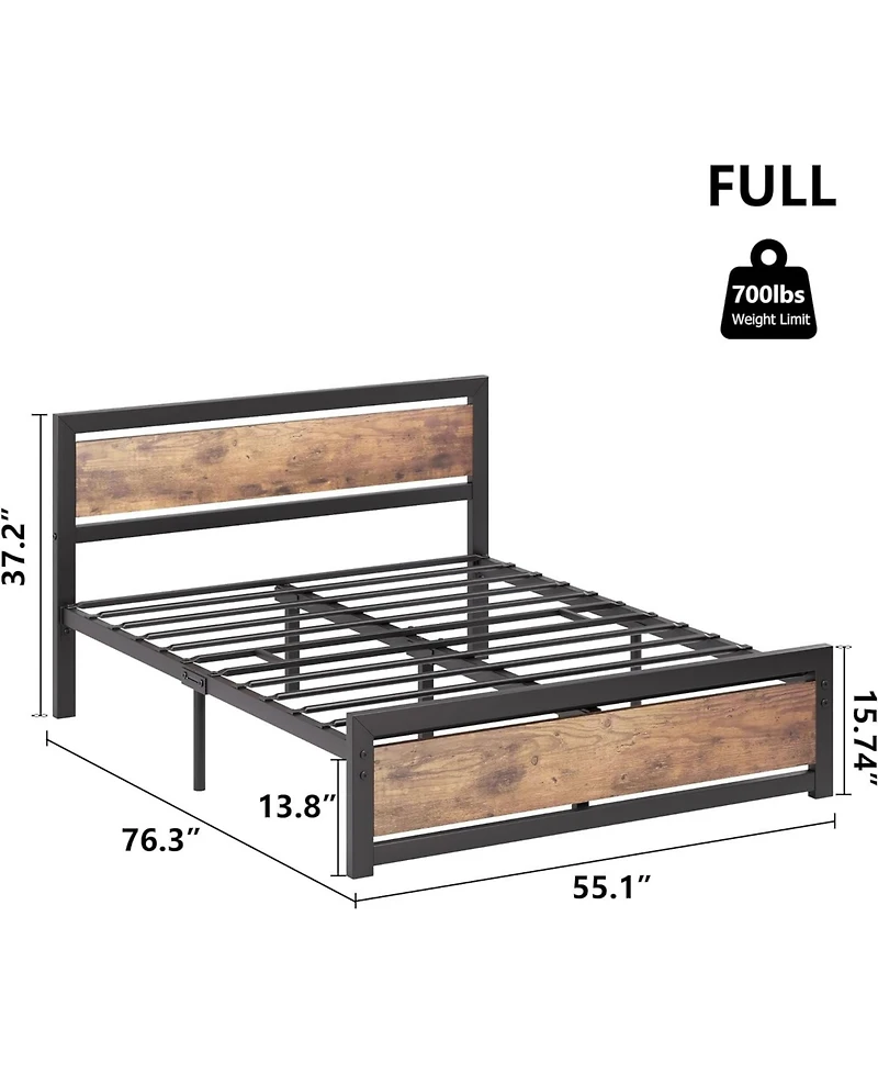 gaomon Bed Frame Metal Platform with Wooden Headboard Footboard Non-Slip Under Storage Noise-Free No Box Spring.