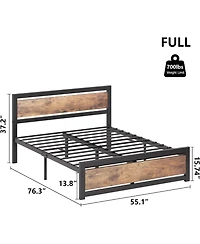 gaomon Bed Frame Metal Platform with Wooden Headboard Footboard Non-Slip Under Storage Noise-Free No Box Spring.
