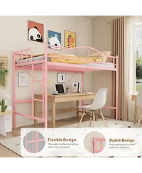 gaomon Metal Loft Bed with Ladder Guardrail Heavy Duty 400 Lbs No Box Spring Easy Assembly.