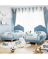 gaomon Velvet Upholstered Platform Bed Adjustable Headboard Wood Slat Support No Box Spring Easy Assembly