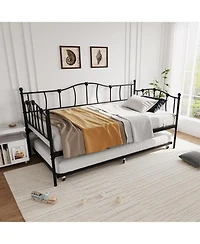 gaomon Metal Daybed Frame with Trundle Heart Design Noise Free Platform Sofa Bed Steel Slats Space