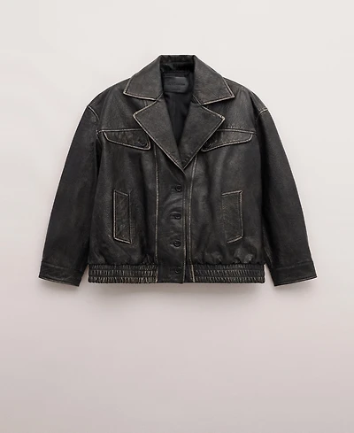 Mango Women's Leather Oversized Buttoned Jacket