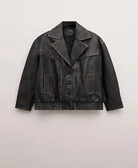 Mango Women's Leather Oversized Buttoned Jacket