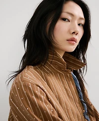 Mango Women's Rhinestone Detail Striped Shirt