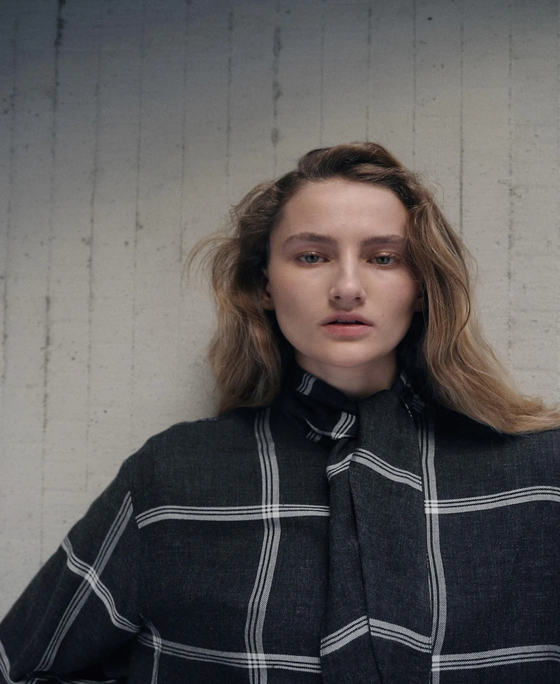 Mango Women's Check Pattern and Foulard Collar Blouse