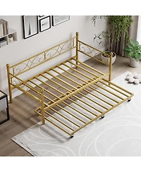 gaomon Twin Daybed with Trundle Space-Saving Gold Metal Frame Storage Clearance Heavy Duty Slats Elegant Design