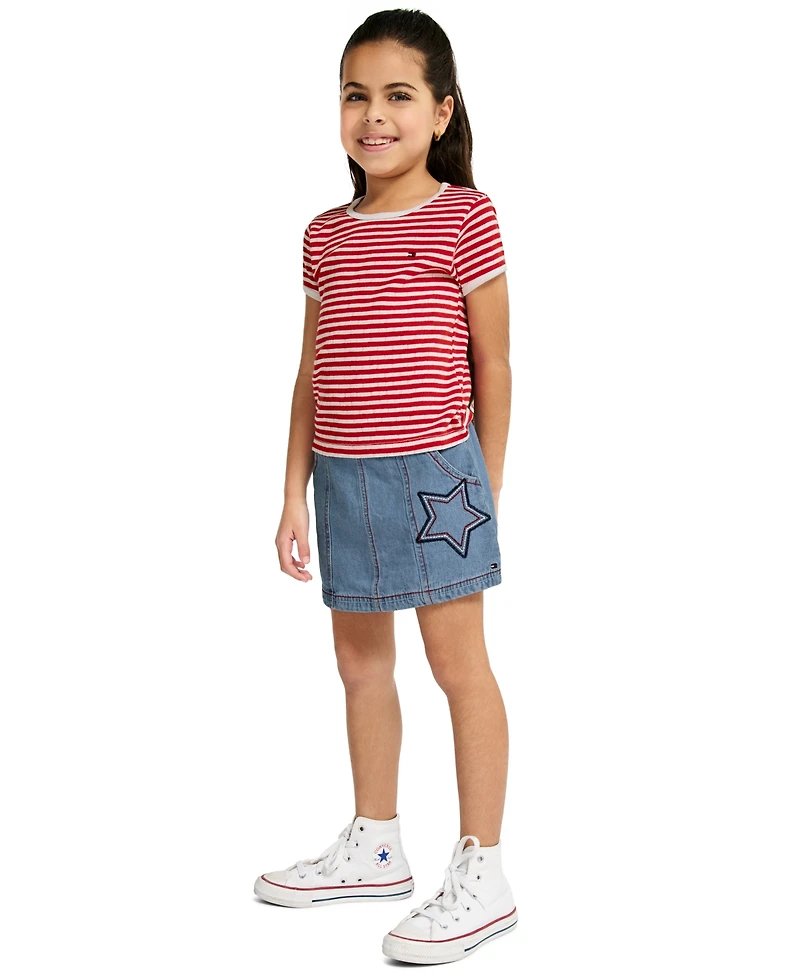 Tommy Hilfiger Girls' 4-6X Crewneck T-Shirt and Front Waist Skort, 2-Piece Set