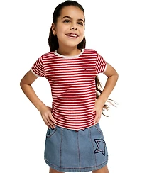Tommy Hilfiger Girls' 4-6X Crewneck T-Shirt and Front Waist Skort, 2-Piece Set