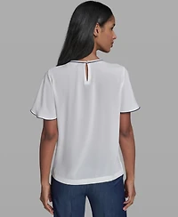 Karl Lagerfeld Paris Women's Crew Neck Short-Sleeve Top
