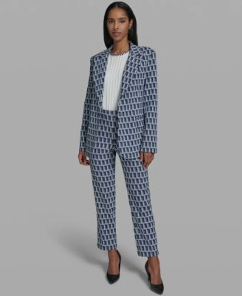 Karl Lagerfeld Paris Womens One Button Patterned Jacket Straight Leg Pants