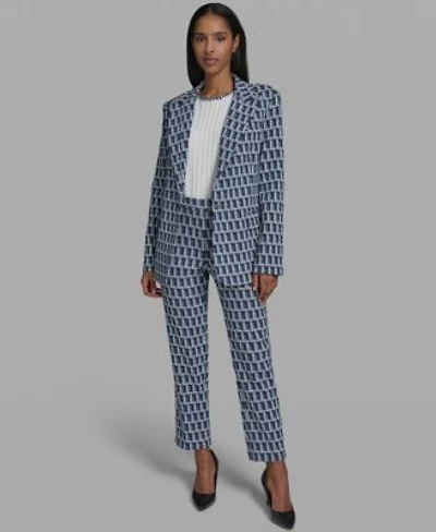 Karl Lagerfeld Paris Womens One Button Patterned Jacket Straight Leg Pants