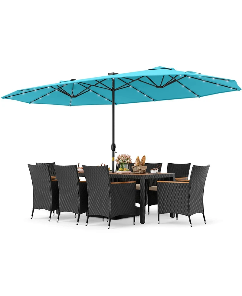 Gymax 11 Pcs Patio Dining Set w/ 15ft Double-Sided Patio Umbrella (Base Included)