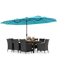 Gymax 11 Pcs Patio Dining Set w/ 15ft Double-Sided Patio Umbrella (Base Included)