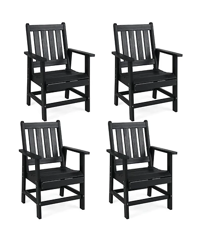 Gymax Patio Dining Chairs Set of 4 w/Wide Armrests Curved Seat Wood Grain for Backyard