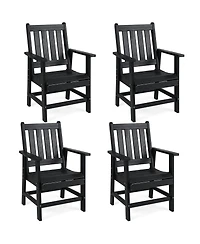 Gymax Patio Dining Chairs Set of 4 w/Wide Armrests Curved Seat Wood Grain for Backyard