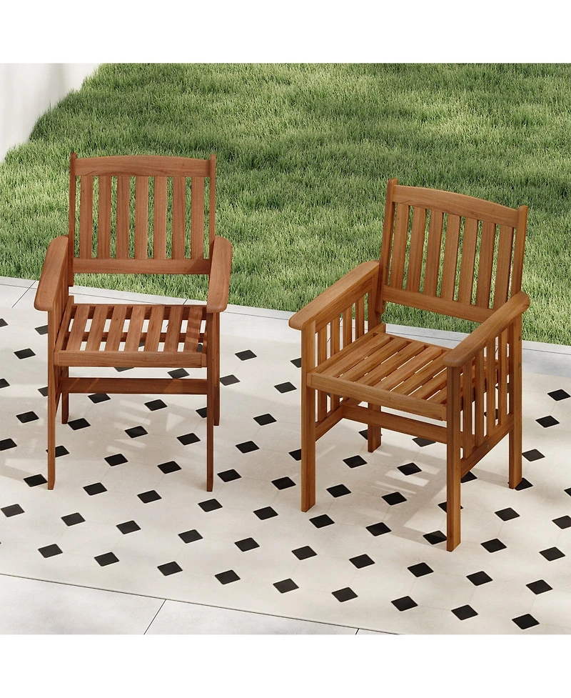 Gymax Patio Dining Chairs Set of 4 w/Slatted Backrest Seat for Balcony Poolside Porch