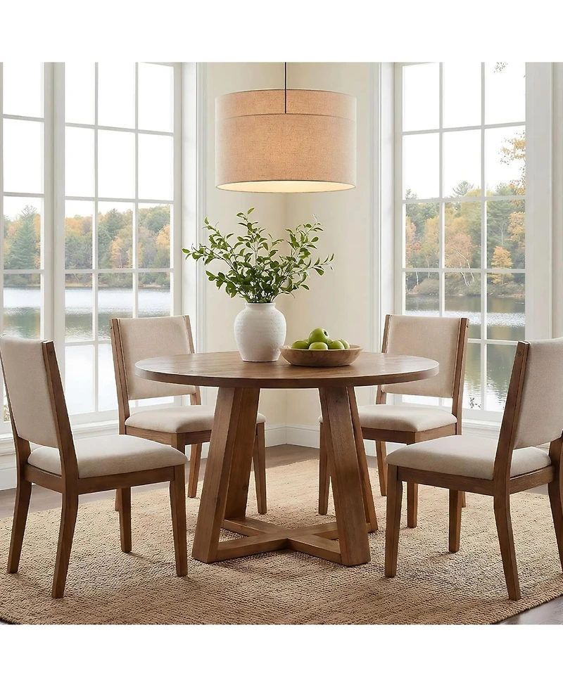 Tribesigns Solid Wood Dining Table for 4, 47.2" Farmhouse Round Kitchen Table, Warm Oak Finish
